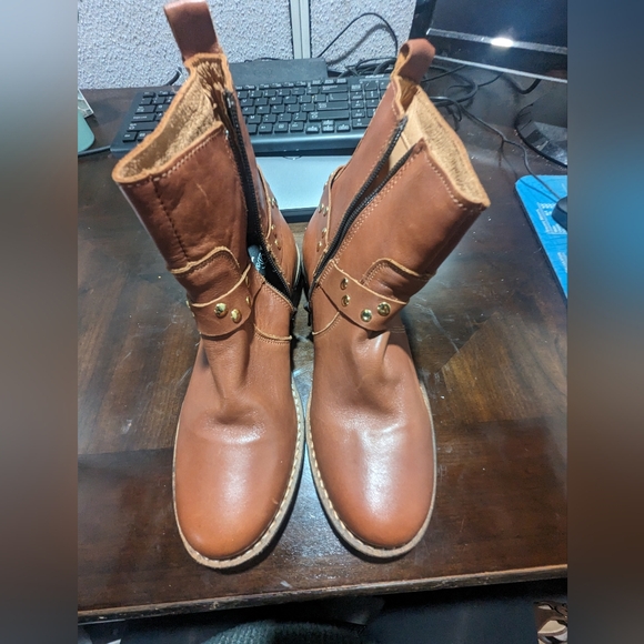 Danessa Studded Riding Booties, Brown Leather,  Women's 37, NWOT - Picture 3 of 5